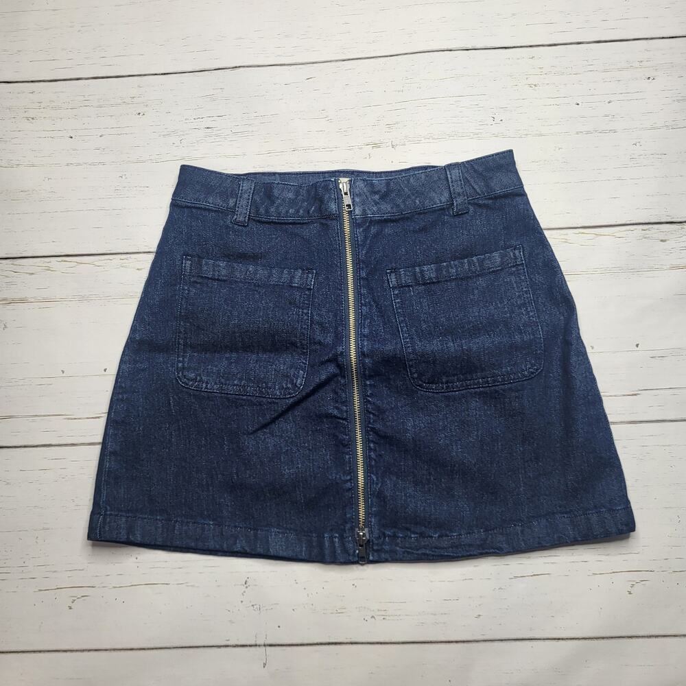 Madewell Utility Zip Front Mini Jean Skirt Denim Patch Pockets Dark Indigo 28 - Picture 3 of 8